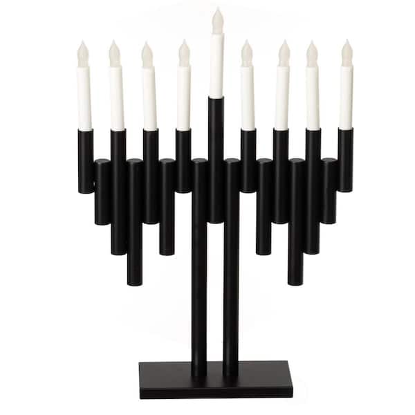Modern 9-Branch Hanukkah Menorah with LED Candles in Sleek Finish, Contemporary Centerpiece and Hanukkah Gift
