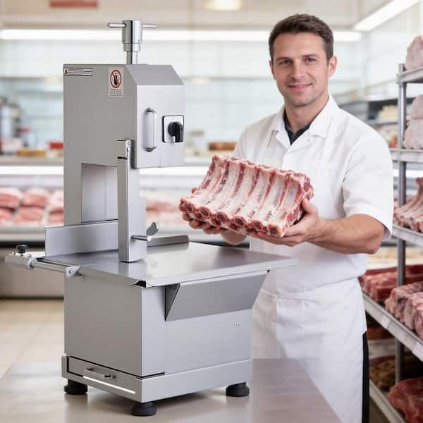 Commercial Electric Meat Bandsaw 2200-Watts Stainless Steel Countertop Bone Saw Machine 0-7.1 in. Thickness, Silver