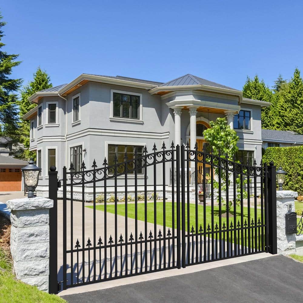 Prague Style Black Steel Dual Swing Driveway Gate 12 x 6 Feet