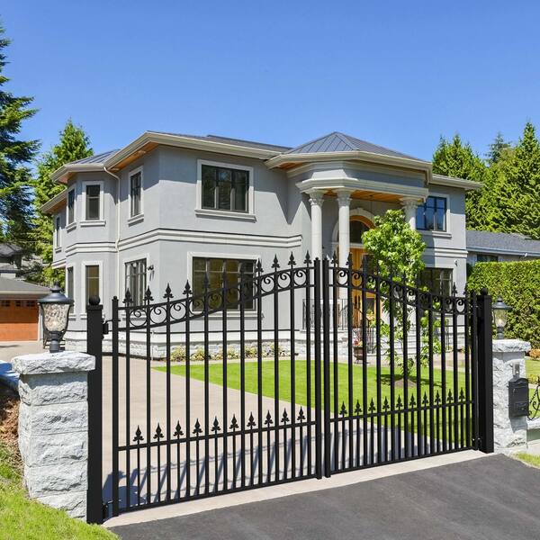 ALEKO Prague Style 12 ft. x 6 ft. Black Steel Dual Swing Driveway Fence Gate