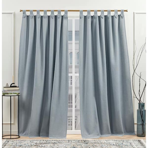 NICOLE MILLER NEW YORK Peterson Slate Blue Solid Polyester 54 in. W x 96 in. L Tuxedo Tab Top Light Filtering Curtain Panel (Double Panel)