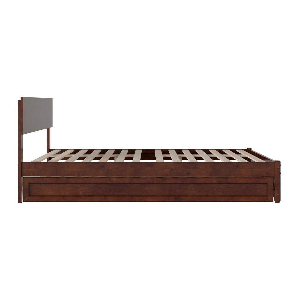 Walnut Queen Wood Platform Bed with Trundle and Headboard