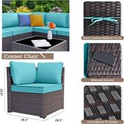 13-Piece Wicker Patio Conversation Set with 55000 BTU Gas Fire Pit Table and Glass Coffee Table and Cushions Blue