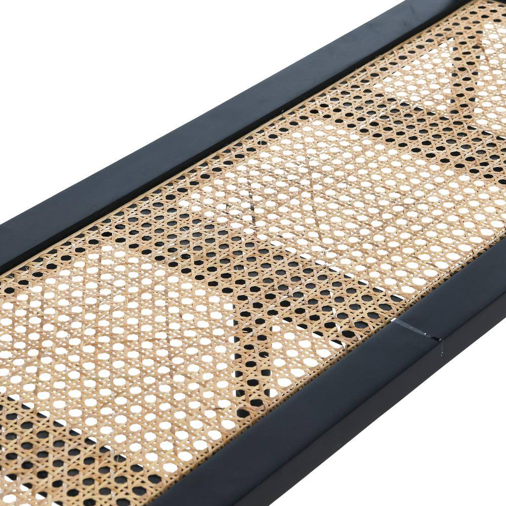 Black Acacia Wood Console Table with Cane Shelf and Storage