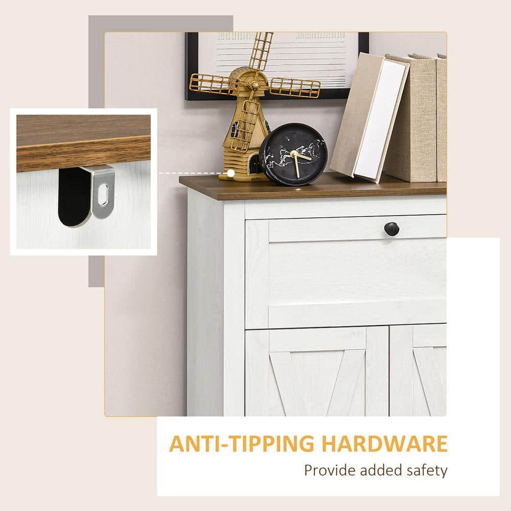 White Farmhouse Freestanding Storage Cabinet with Adjustable Shelves