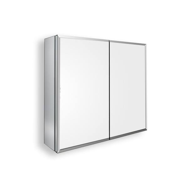 Unbranded 30 in. W x 26 in. H Silver Rectangle Aluminum Recessed or Surface Mount Medicine Cabinet, Medicine Cabinet with Mirror