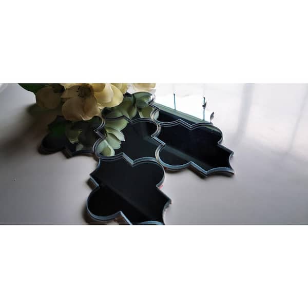 Blue Diamond Arabesque Mosaic 3 in. x 3 in. Glass Mirror Decorative Bathroom Wall Backsplash Tile Sample