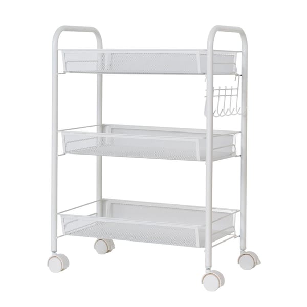 Karl home Modern Iron Multi-Functional 4-Wheeled Storage Cart in White