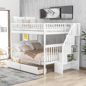 Elish White Full Over Full Bunk Bed with 2-Drawers and Storage