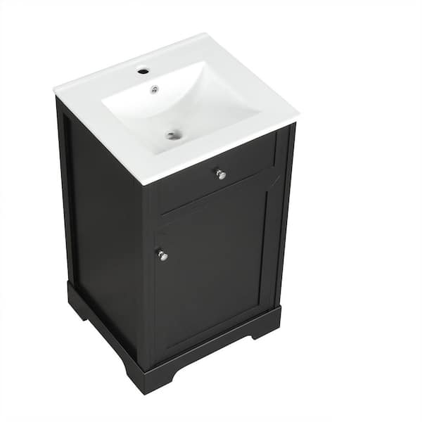 20 in. W x 18 in. D x 34 in. H Freestanding Bath Vanity in Black with White Ceramic Top