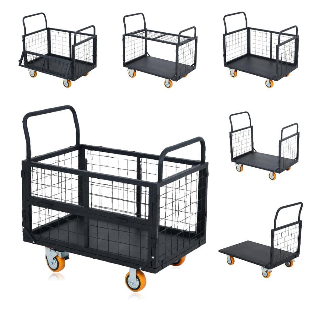 Heavy-Duty 4-in-1 Platform Truck Cart with Removable Cage – 1800 lbs Capacity, Collapsible Flatbed Trolley