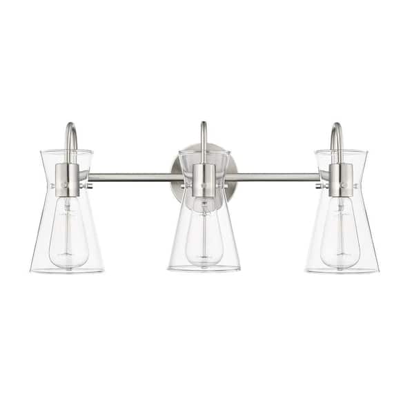 Camellia 22 in. 3-Light Brushed Nickel Vanity-Light Clear