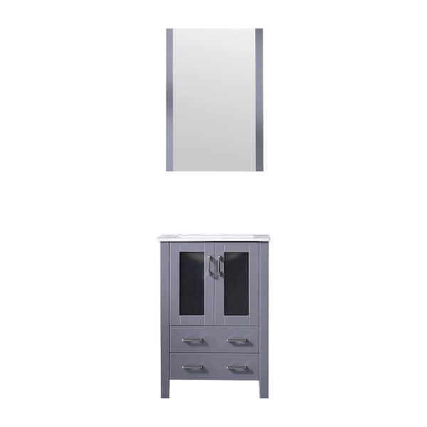 Volez 24 in W x 18 in D Dark Grey Bath Vanity, Integrated Ceramic Top and 22 in Mirror