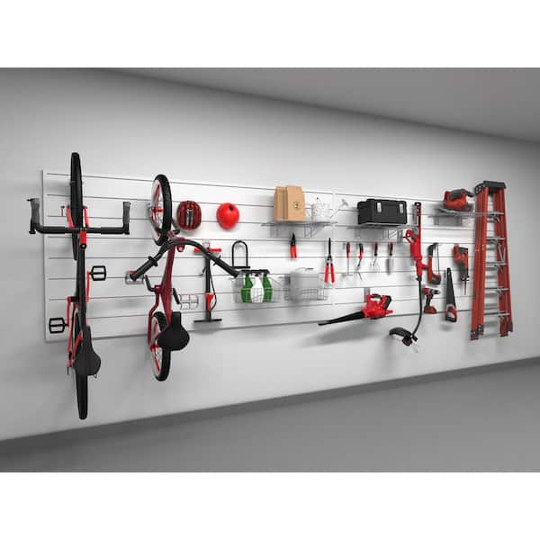 CROWNWALL Super Bundle 48 in. H x 96 in. W Slatwall Kit in Graphite PVC 64  sq. ft. with 25-Piece Accessory Kit BD688GRA25SB-K The Home Depot
