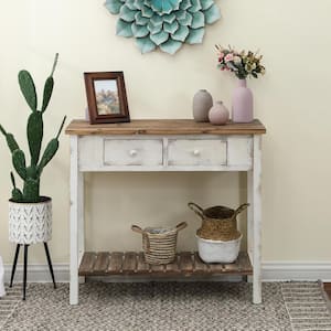 36 in. Distressed White 2-Drawer Rectangle Wood Entryway and Console Table