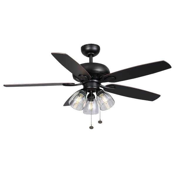 Hampton Bay Rockport 52 in. LED Matte Black Ceiling Fan with Five Reversible Blades