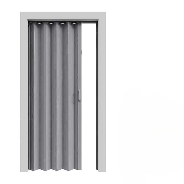 32 in. x 80 in. Gray Finished PVC Interior Folding Accordion Door with Hardware