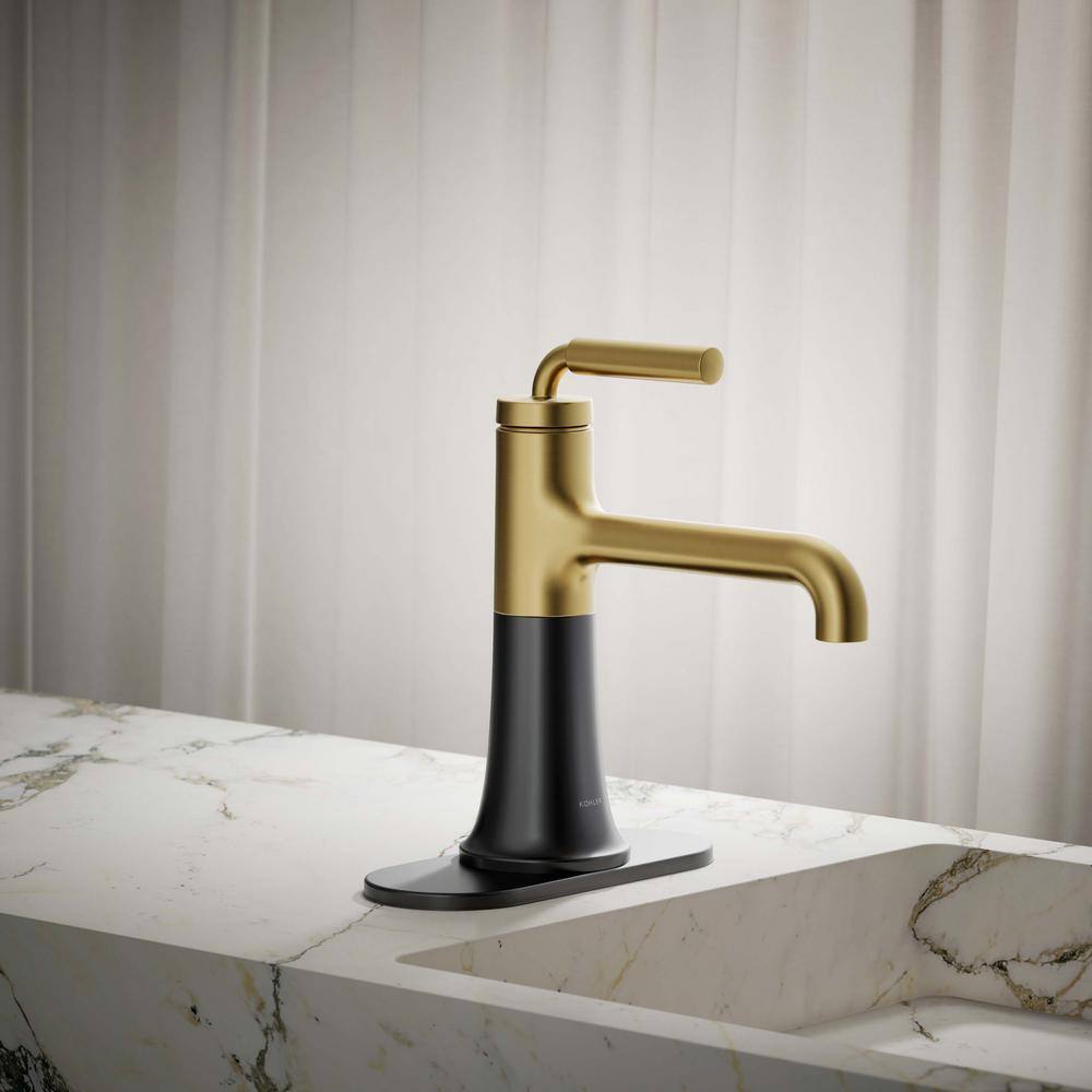 Tone Matte Black and Moderne Brass Single-Handle Bathroom Sink Faucet