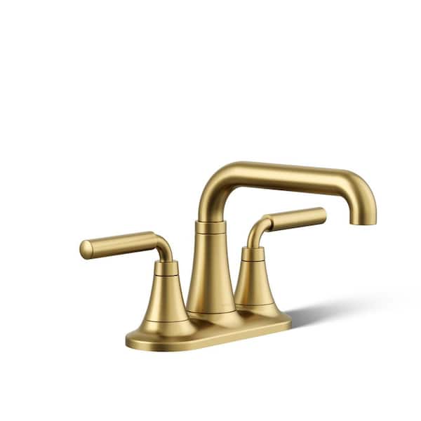 KOHLER Tone 4 in. Centerset Double Handle 1.0 GPM Bathroom Faucet in Vibrant Brushed Moderne Brass