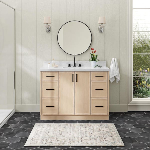 ARIEL Kelly 48 in. Single Sink Freestanding Bathroom Vanity in White Oak with Carrara White Marble Top