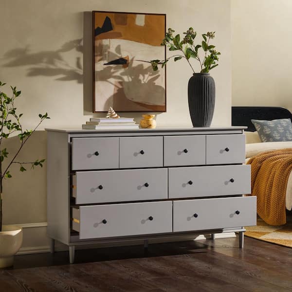 Classic Mid-Century Modern Grey 6-Drawer 57 in. Solid Wood Dresser