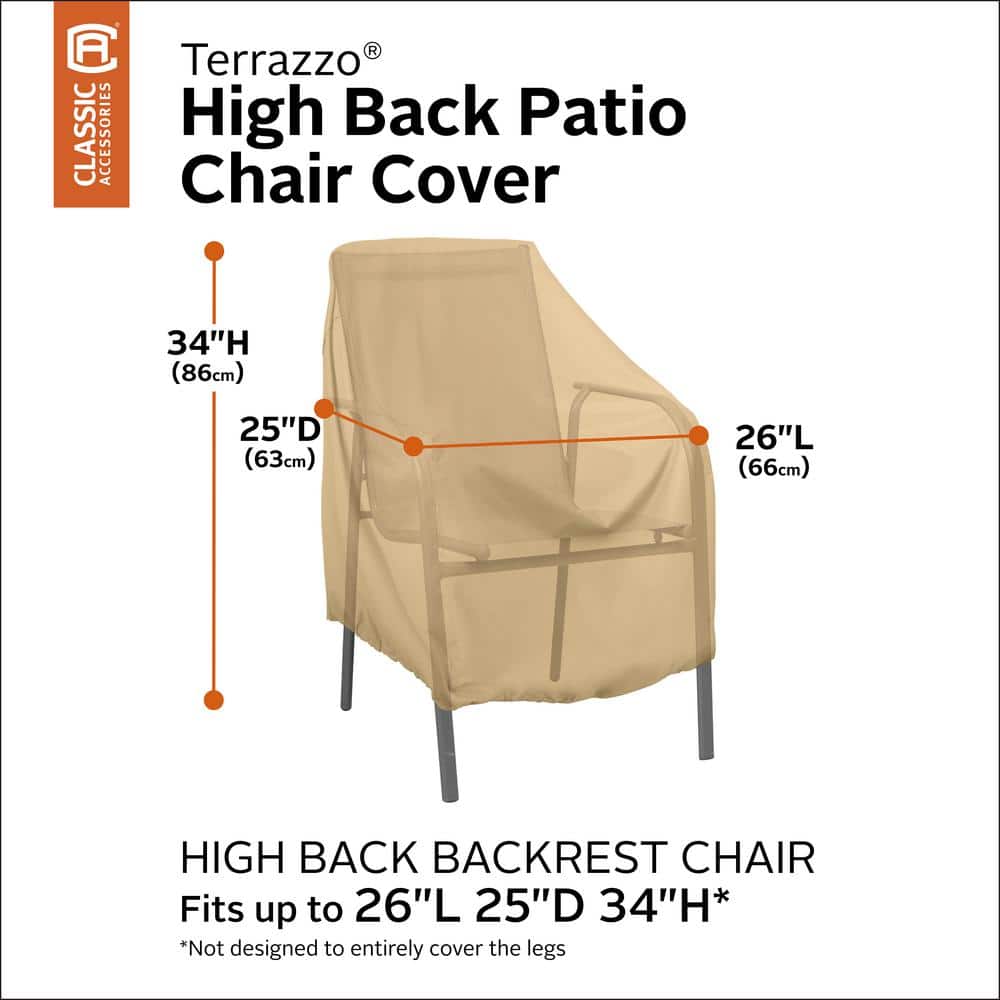 Beige Water-Resistant High Back Patio Chair Cover