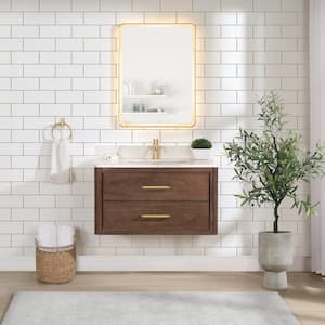 Cristo 36 in.W x 22 in.D x 20.6 in.H Single Sink Bath Vanity in Dark Brown with White Quartz Stone Top