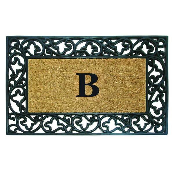 Nedia Home Acanthus Border 30 in. x 48 in. Rubber Coir Monogrammed B Door Mat