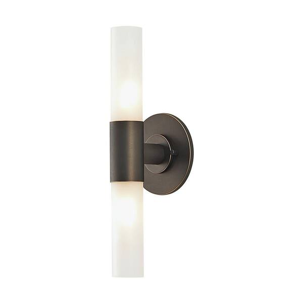 Titan Lighting Double Cylinder 2-Light Oil Rubbed Bronze and White Opal Glass Vanity Light