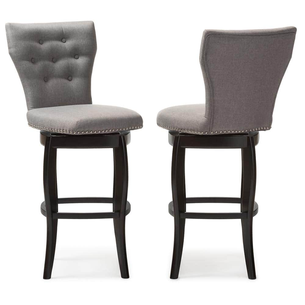 Gray Faux-Leather and Wood Swivel Counter Stool Set