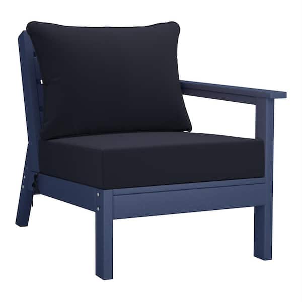 Westin Outdoor Birchwood Outdoor Patio Deep Seating Right Facing Arm HDPE Lounge Chair in Navy Blue with Navy Blue Cushions