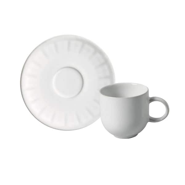 PORTO BRASIL 3.3 oz. Aurora White Stoneware Coup Cup of Coffee + Coup Saucer (Set of 6)