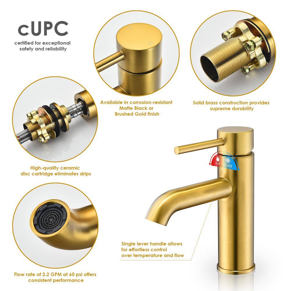 Tubize Brushed Gold Solid Brass Single-Handle Bathroom Faucet
