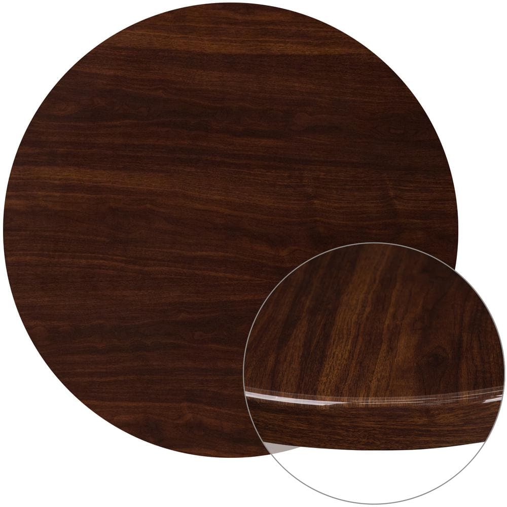 Flash Furniture 36 In Round High Gloss Walnut Resin Table Top