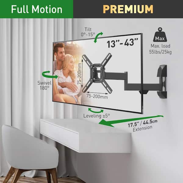 Barkan 13 in to 39 in Full Motion - 4 Movement Flat TV Wall Mount, up to 55 lbs, UL certified