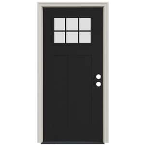 Smooth Pro 36 in. x 80 in. 2 Panel Right Hand 6 Lite Clear Black Fiberglass Prehung Front Door w/White Interior Finish