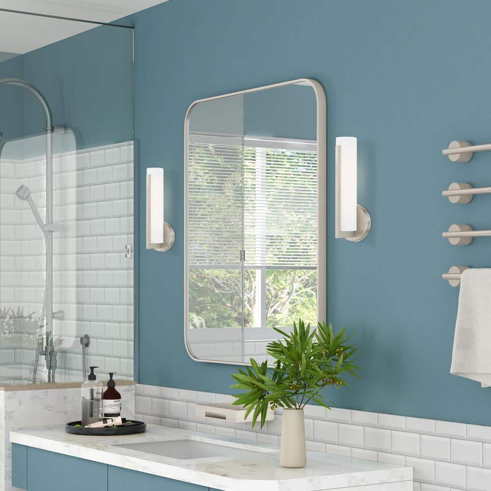 Sleek Brushed Nickel Vanity Wall Sconce with Satin White Shade