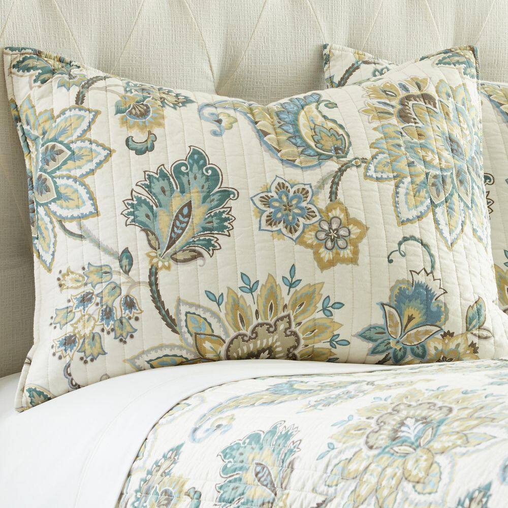 Gray and Teal Reversible Cotton King Quilt Set