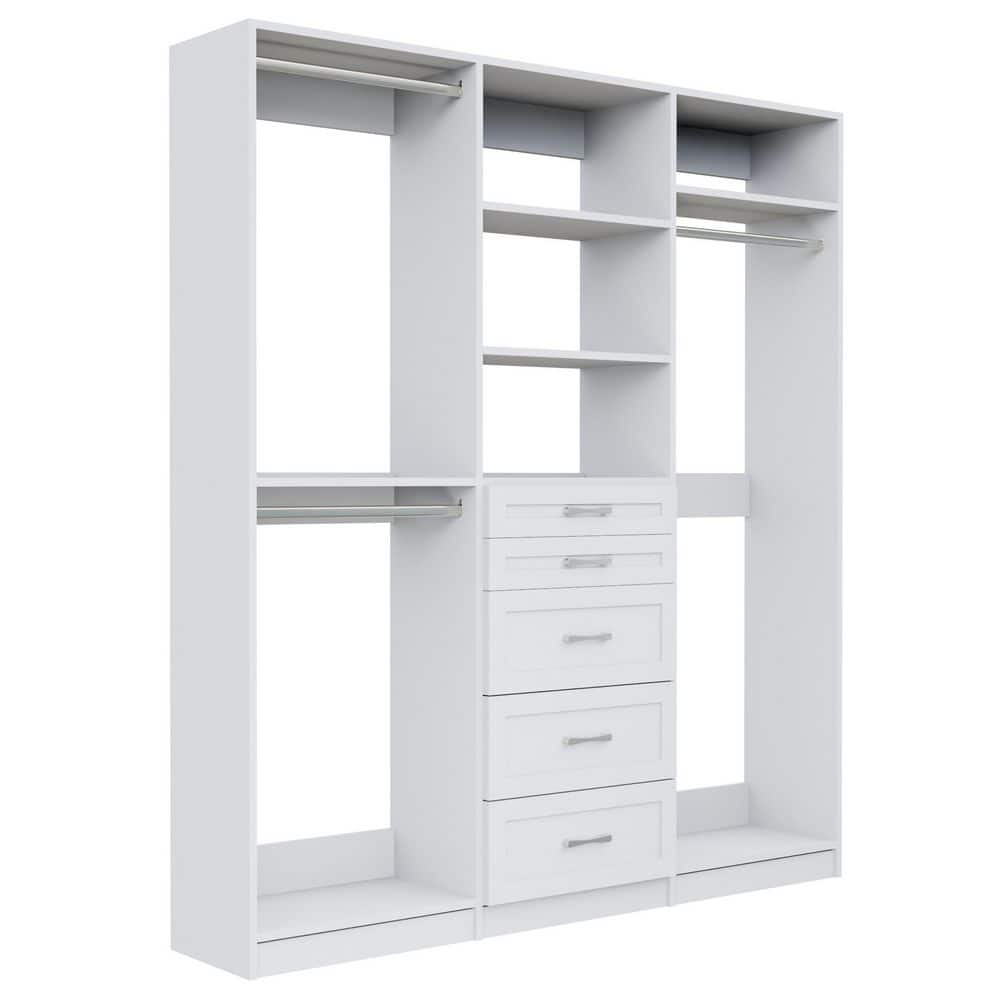Alto Collection 96 in W White Wall Mounted Shaker Double Hang, 5-Drawer and Tall Hang Wood Closet System price history on PriceWatchPro