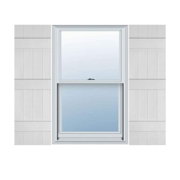 Ekena Millwork 14 in. x 70 in. Lifetime Vinyl Custom Four Board Joined Board and Batten Shutters Pair White