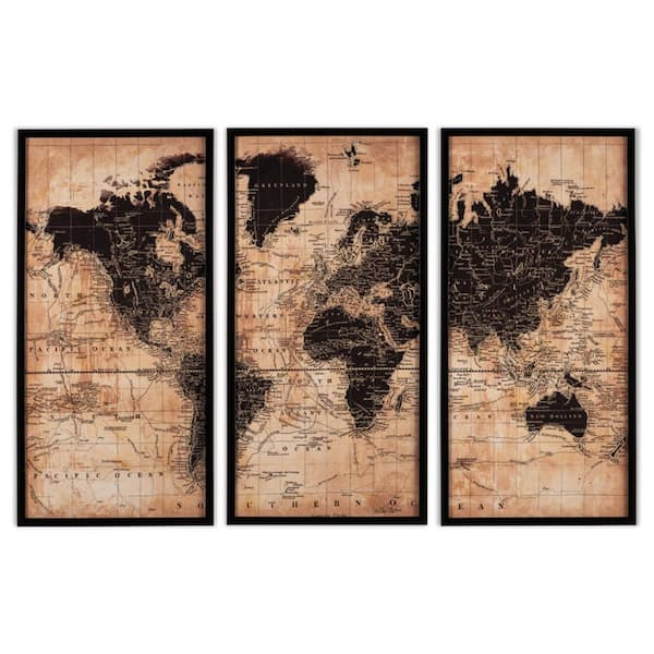 Signature DESIGN BY ASHLEY Pollyanna 3-Piece Framed Map Wall Art 40 in. x 20 in.