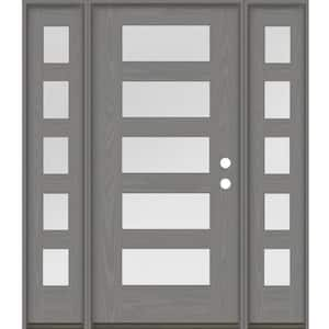 ASCEND Modern 64 in. x 80 in. 5-Lite Left-Hand/Inswing Satin Glass Malibu Grey Stain Fiberglass Prehung Front Door/DSL