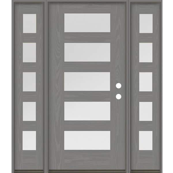 Krosswood Doors ASCEND Modern 64 in. x 80 in. 5-Lite Left-Hand/Inswing Satin Glass Malibu Grey Stain Fiberglass Prehung Front Door/DSL