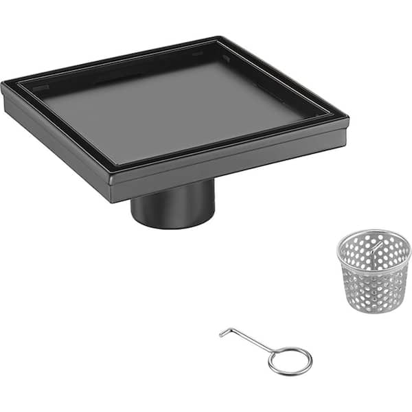 4 in. Square Stainless Steel Shower Drain with Tile Insert, Matte Black