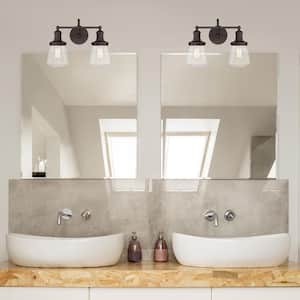 Taylor 15.25 in. 2-Light Satin Bronze Modern Industrial Vanity with Clear Glass Shades
