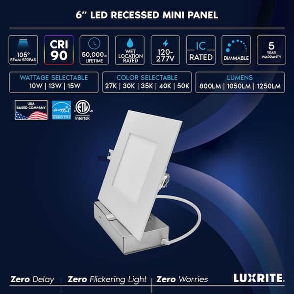24-pack 6 in. Integrated LED Recessed Light with JBox, 5CCT, 10W-15W, Up to 1250LM, CRI90 Dimmable 120-277V IC Rated ETL