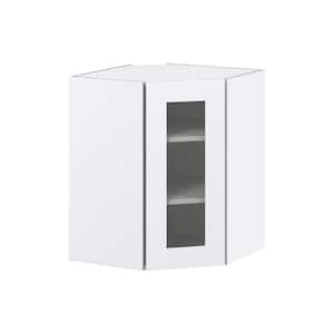 Wallace Painted Warm White Assembled Corner Wall Kitchen Cabinet with Glass Door (24 in. W x 30 in. H x 14 in. D)