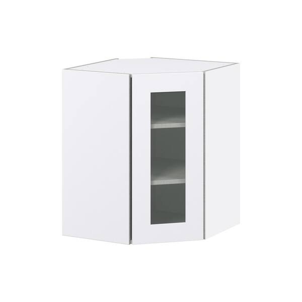 J Collection Wallace Painted Warm White Assembled Corner Wall Kitchen Cabinet with Glass Door (24 in. W x 30 in. H x 14 in. D)