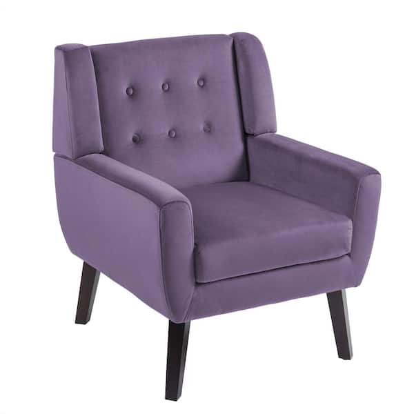 Uixe Mid-Century Modern Button Purple Velvet Accent Arm