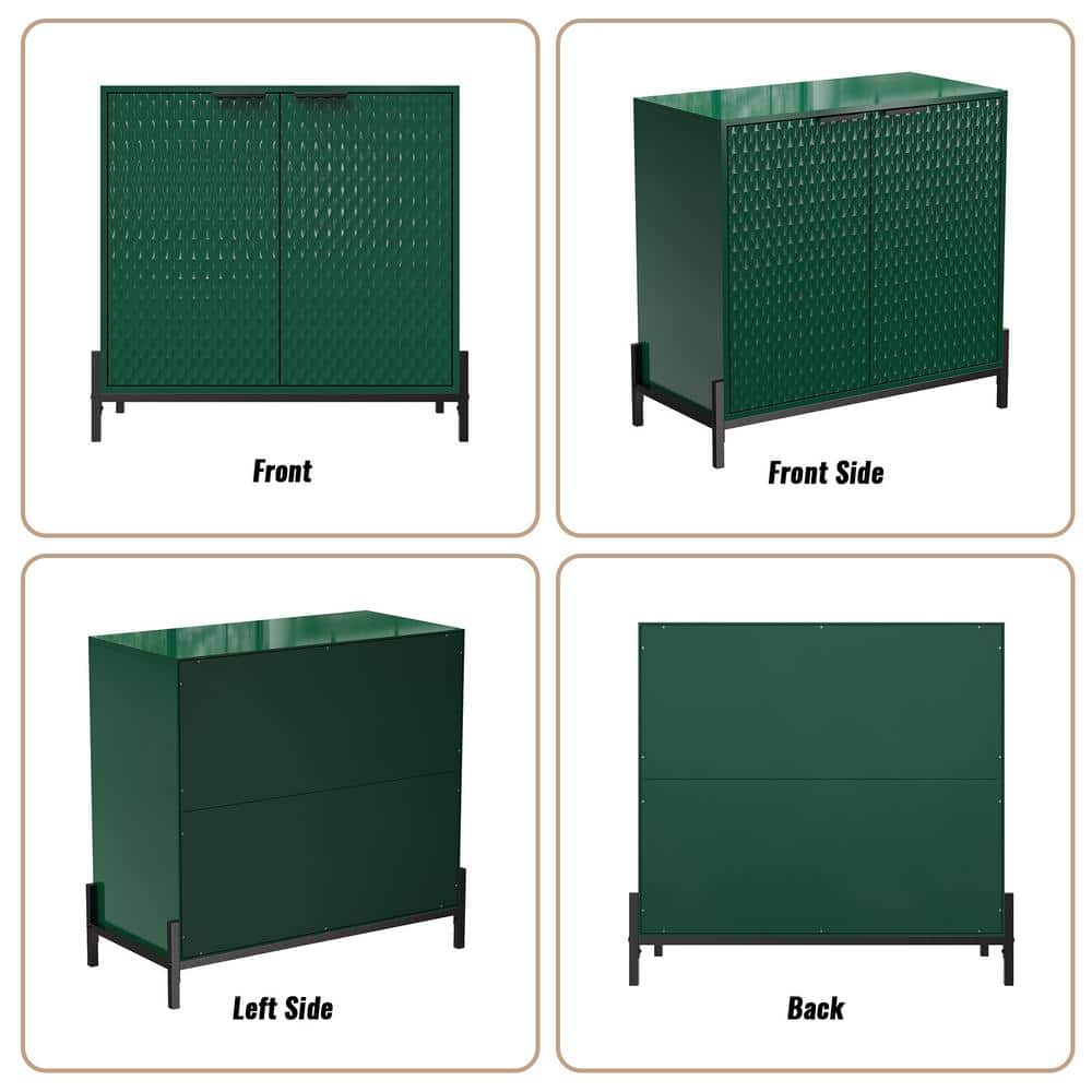 Green Glossy MDF Freestanding Accent Cabinet with Adjustable Shelving